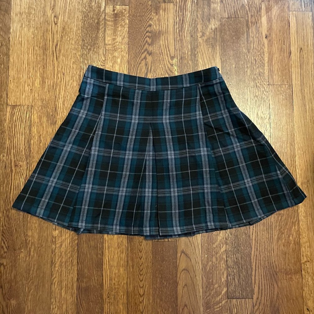 Green Plaid Wool Skirt